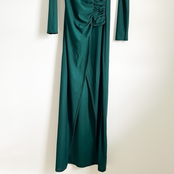 Boohoo Dark Green Long Sleeve High Slit Ruched Side Maxi Dress sz 8 - Picture 6 of 8